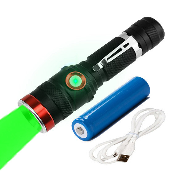 Ручний акумуляторний ліхтар із зеленим світлом Rablex BL-736-G, 1x18650, micro USB, з фокусуванням, з кліпсою