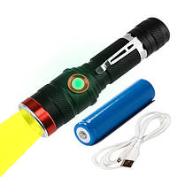 Ручний акумуляторний ліхтар із жовтим світлом BL-736-Y, 1x18650, micro USB, з фокусуванням, з кліпсою