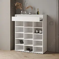 Тумба для взуття з висувною шухлядою та 15 відкритими полицями з ЛДСП Взуттєвий стелаж 80 см Обувниці в передпокій