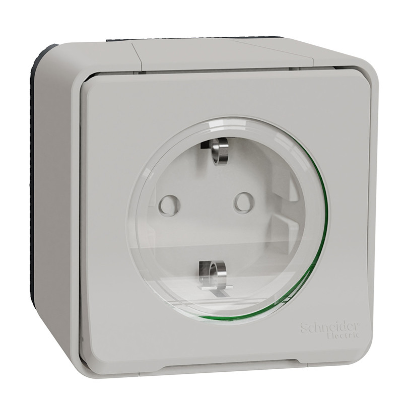 Розетка з заземленням та шторками, самозатискні клеми IP55 Mureva Styl, біла (MUR39034), фото 1