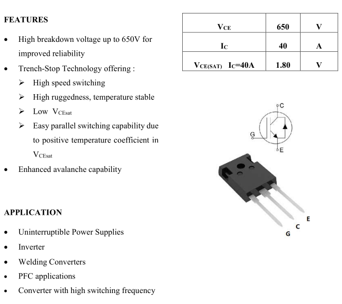 Транзистор YGW40N65F1 TO247 40n65, 40n60, цена: 115 ₴, купить на