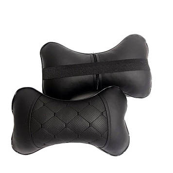 Подушка на підголівник 2шт еко-шкіра чорна перфорація чорний ромб