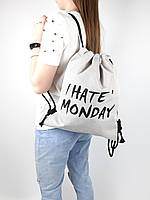 Мешок на завязках плотная ткань "Я ненавижу понедельник" Белый