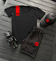 Шорти футболки та кепка Under Armour чорного кольору 3 в 1 (Музький літній спортивний костюм Андер Армор принт) XL