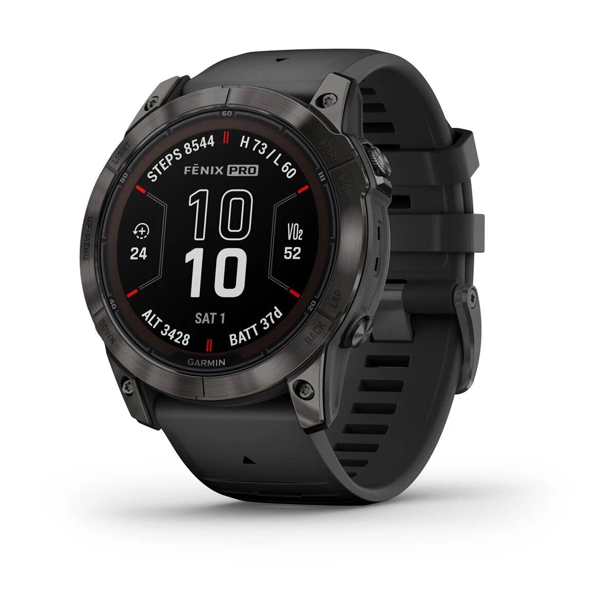 Смарт-годинник Garmin Fenix 7X Pro - Sapphire Solar Edition - темно-сірий титан DLC Carbon з чорним ремінцем, фото 1