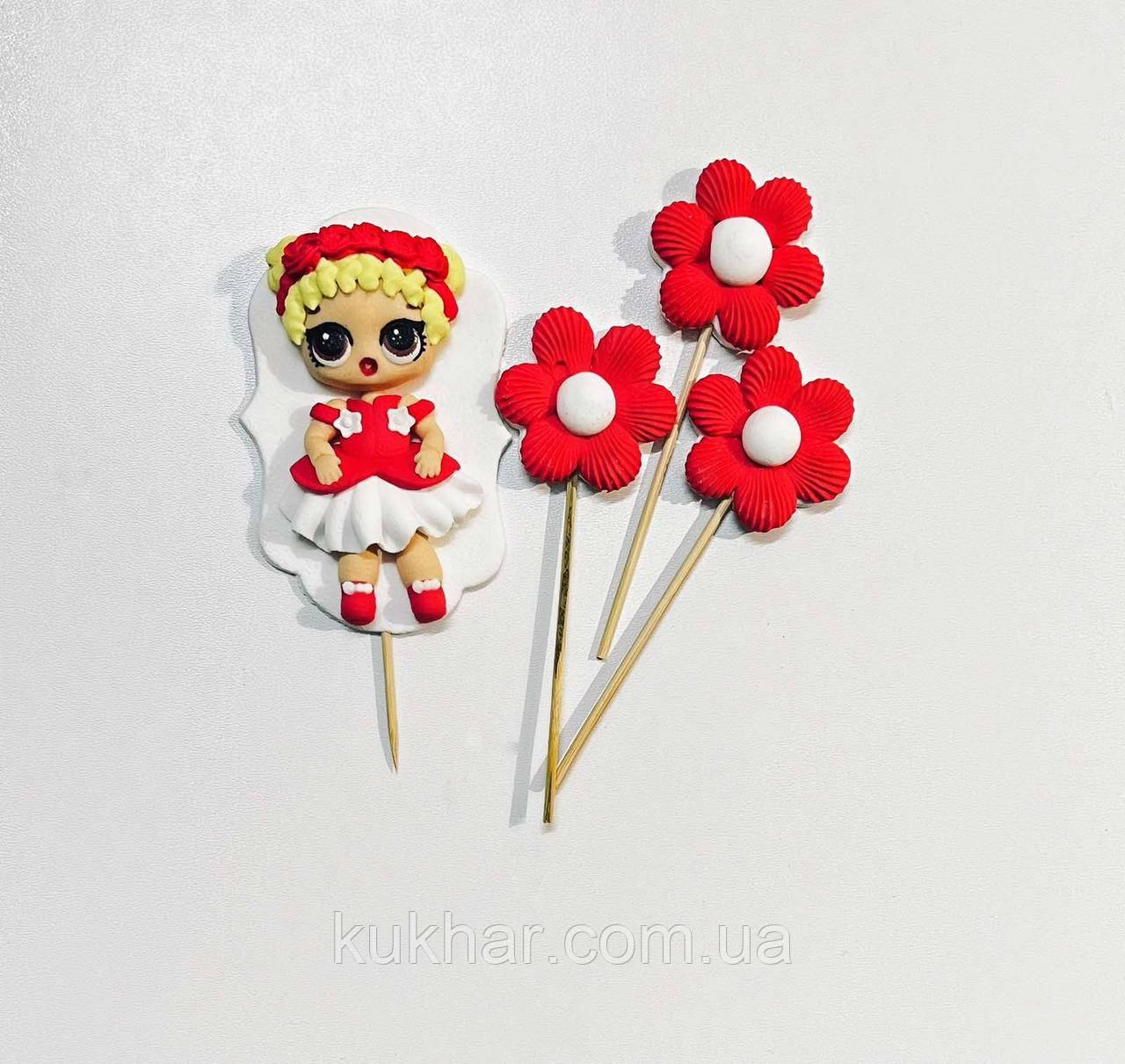 Прикраса на торт лялька ЛОЛ "Червона", фото 1