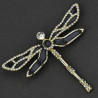 Брошка металева на золотистій основі бабка з білими кристалами покрита кольоровою емаллю розмір 55Х60 мм