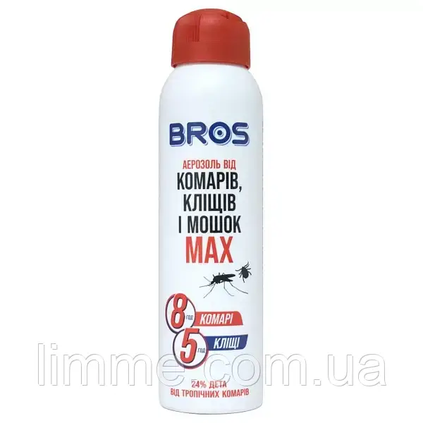 Аерозоль від комарів, кліщів і мошок Bros MAX 90 мл (до 8 годин захисту)
