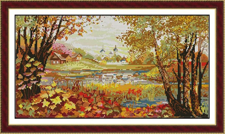 Набір для вишивання за нанесеною на канву схемою "Beautiful view of lake (2)". AIDA 14CT printed 50*30 см
