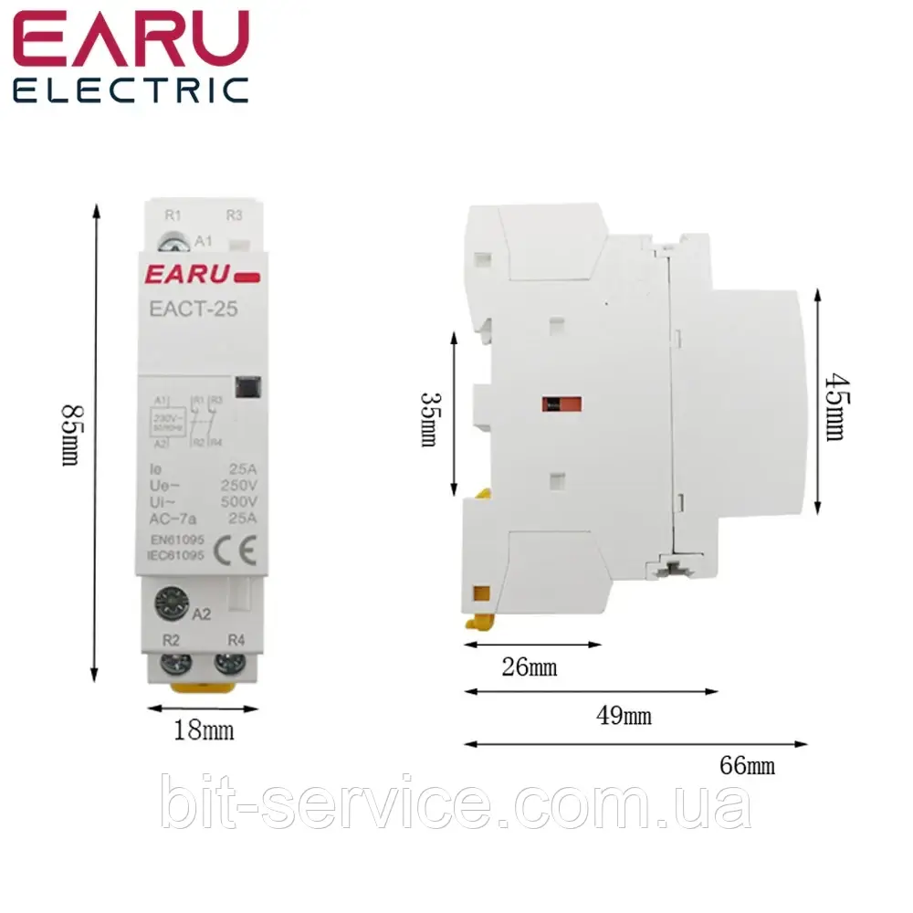 Модульний контактор EARU 2P 25A 2NO - фото 3 - id-p800459245