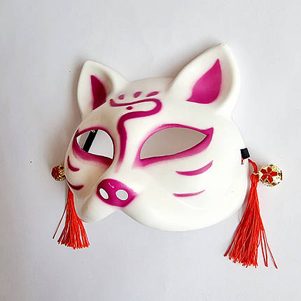Маска Кіцуне Японської Лисиці Kitsune малинова, 18х17 см, фото 3