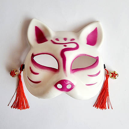 Маска Кіцуне Японської Лисиці Kitsune малинова, 18х17 см, фото 1