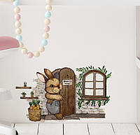Наклейка декоративная виниловая на стену на шкаф на обои на мебель детская "Кролик за дверью" 29*17.5 см
