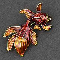 Брошь металлическая на золотистой основе золотая рыбка покрыта цветной эмалью размер 30Х45 мм