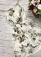 Красивое модное стильное летнее шифоновое женское платье сарафан в серый цветочек белый р.44