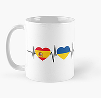 Чашка Керамическая Кружка с принтом Spain Ukraine Испания Украина Белая 330 мл