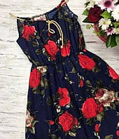 Красивое модное стильное летнее шифоновое женское платье сарафан черный р.42