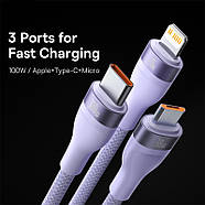 Кабель для швидкої зарядки Type-С+USB на Lightning+MicroUSB+Type-C 100W BASEUS Flash Series Ⅱ (фіолетовий) 1.2м, фото 3