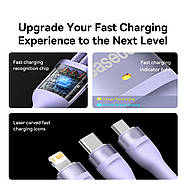 Кабель для швидкої зарядки Type-С+USB на Lightning+MicroUSB+Type-C 100W BASEUS Flash Series Ⅱ (фіолетовий) 1.2м, фото 6