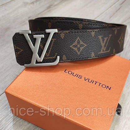 Ремінь Louis Vuitton шкіряний, фурнітура матоване срібло, фото 6