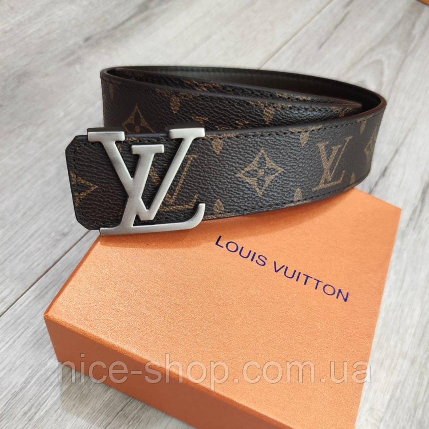 Ремінь Louis Vuitton шкіряний, фурнітура матоване срібло, фото 1
