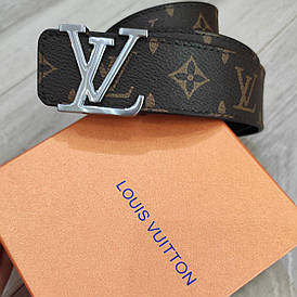 Ремінь Louis Vuitton шкіряний, фурнітура срібло глянець