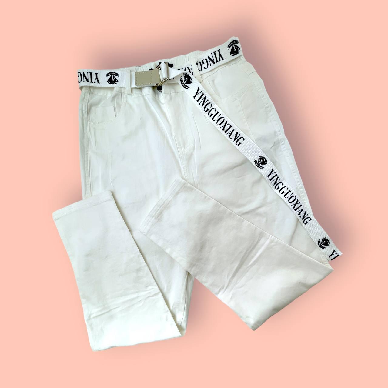 Білі жіночі штани котон, з ремінцем, стильні класика No 8653 50