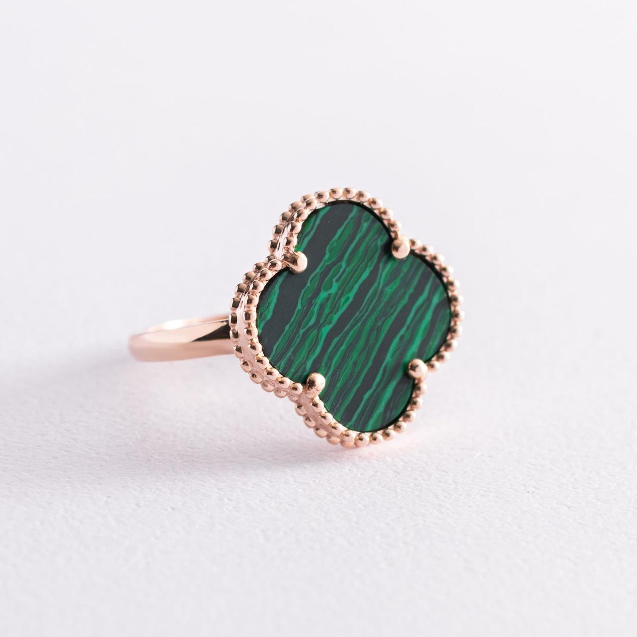 Золоте кільце "Клевер" з малахітом к06881 Zipexpert ZIPEXPERT, фото 1