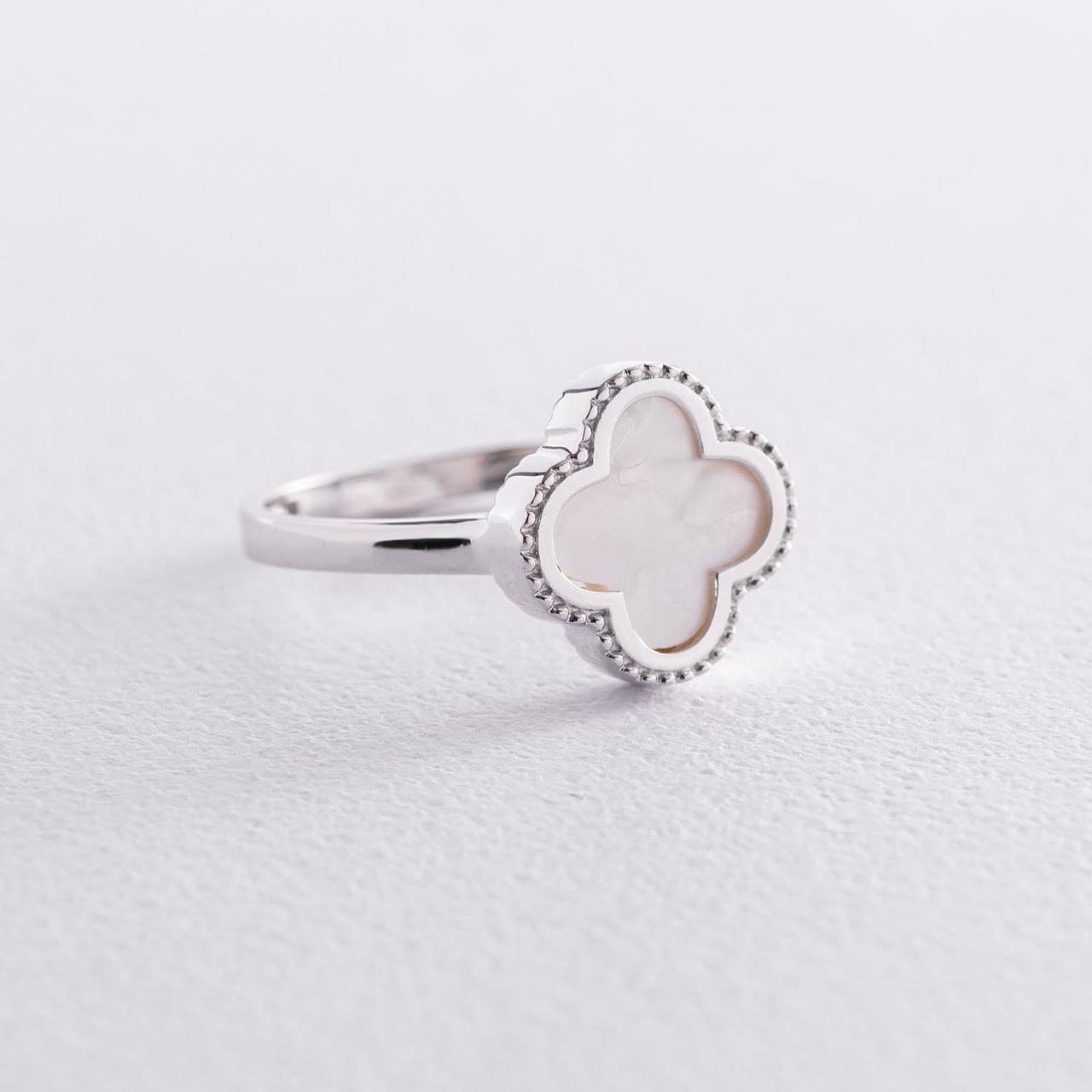 Кільце "Клевер" у білому золоті (перламутр) 
к06737 Zipexpert ZIPEXPERT, фото 1