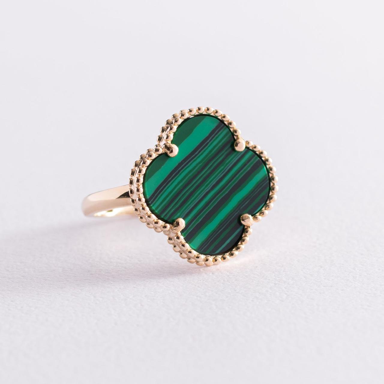 Золоте кільце "Клевер" з малахітом к06880 Zipexpert ZIPEXPERT, фото 1