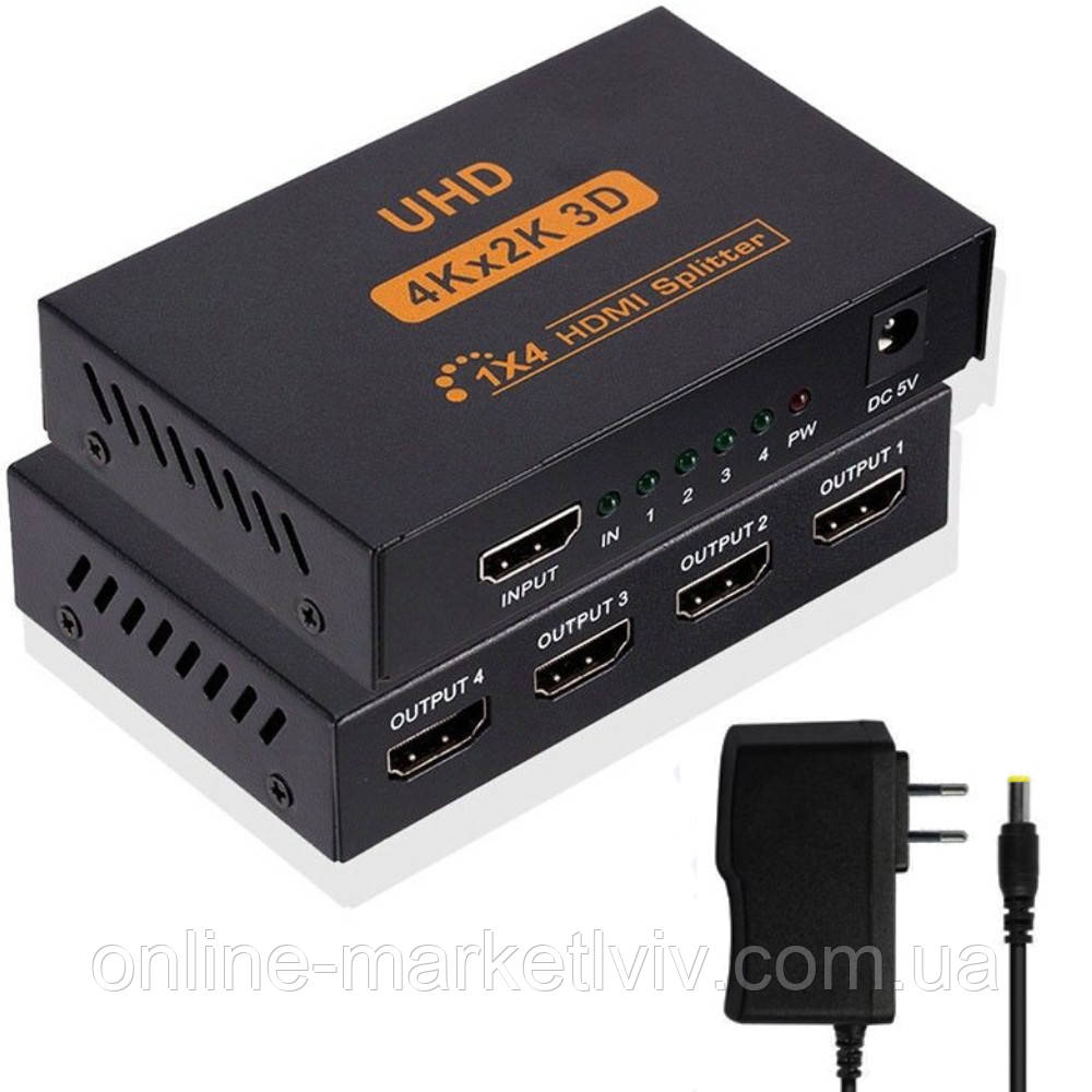 Спліттер HDMI на 4 порти 1 вхід, 4К2K / Активний розгалужувач сигналу / Комутатор