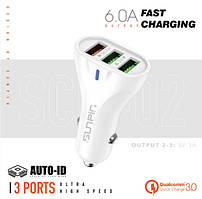 Автомобільний зарядний пристрій SUNPIN SCC-02 Auto-ID (6.0A/3USB/18W) + кабель Type C White