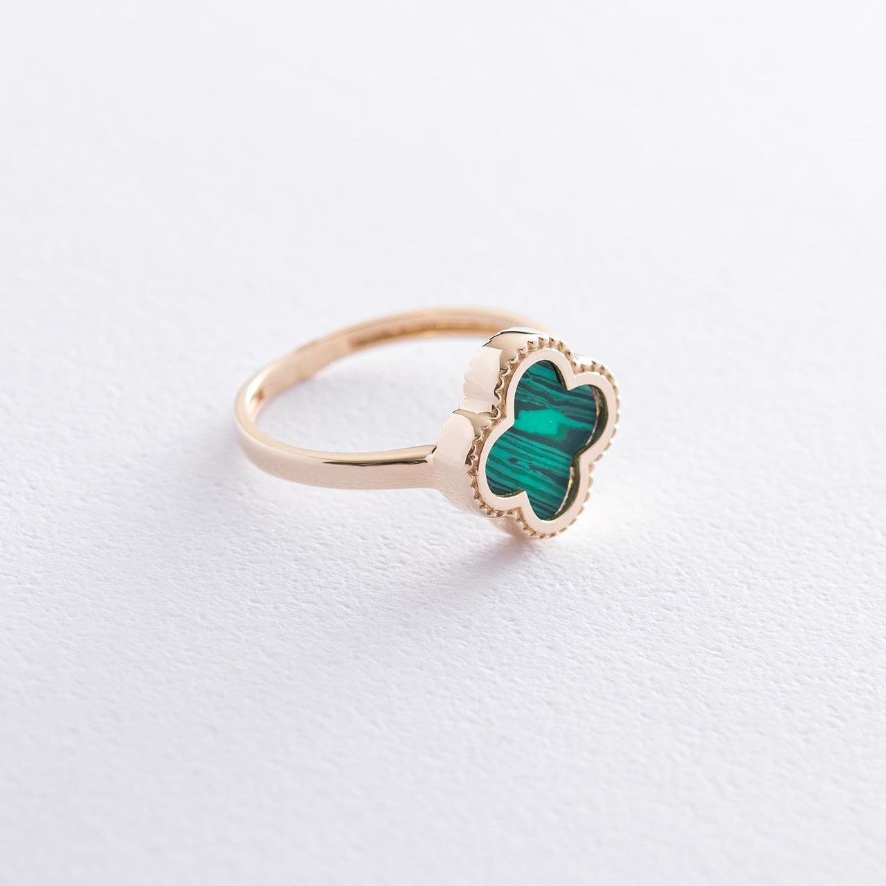 Кільце "Клевер" в жовтому золоті (малахіт) 
к06624 Zipexpert ZIPEXPERT, фото 1