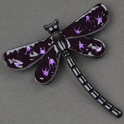 Брошка металева на сріблястій основі велика бабка покрита чорною емаллю з візерунками розмір 70Х70 мм, фото 1