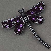 Брошка металева на сріблястій основі велика бабка покрита чорною емаллю з візерунками розмір 70Х70 мм