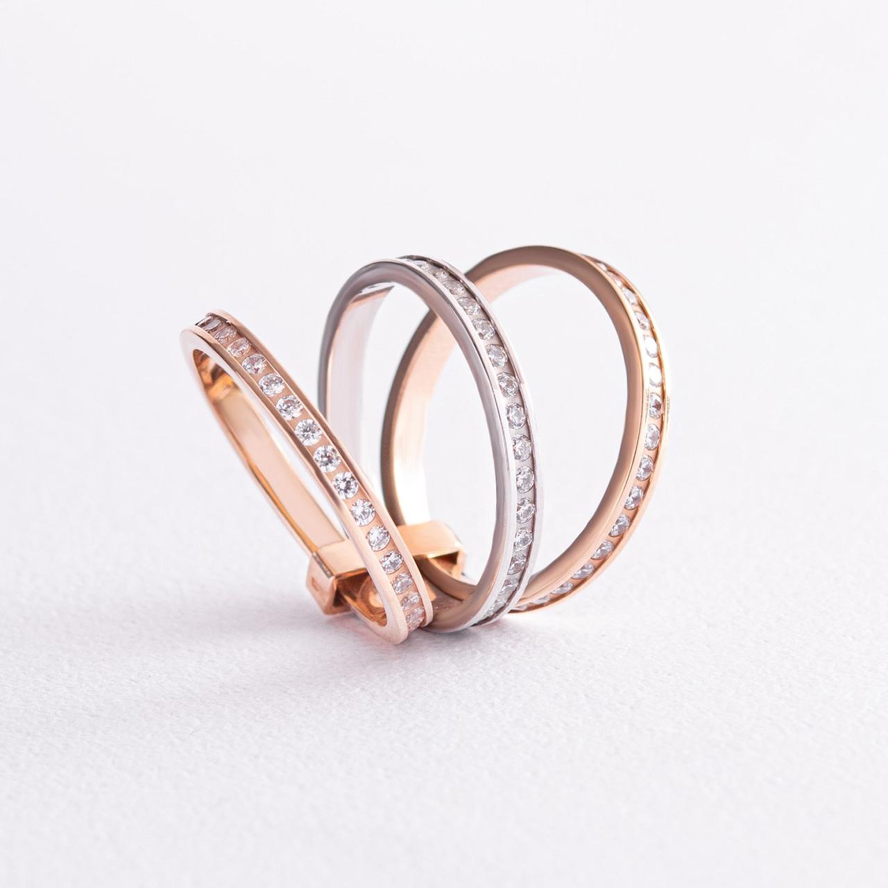 Золоте потрійне кільце з фіанітами к02643 Zipexpert ZIPEXPERT, фото 1