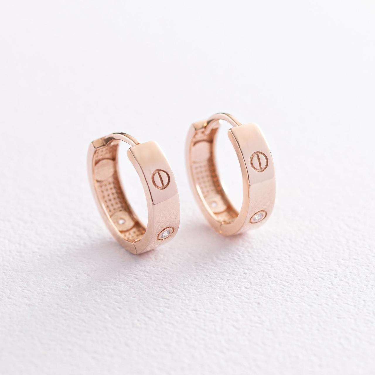 Сережки — кільця "Love" в червоному золоті 08180 Zipexpert ZIPEXPERT