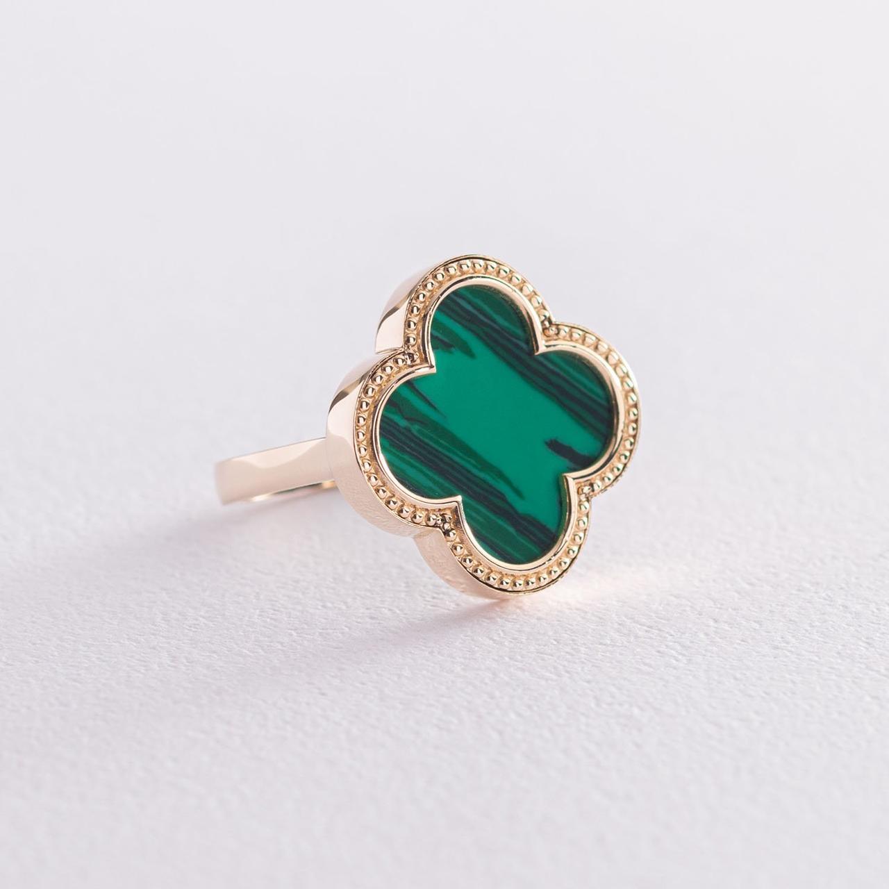 Золоте кільце "Клевер" з малахітом к06749 Zipexpert ZIPEXPERT, фото 1