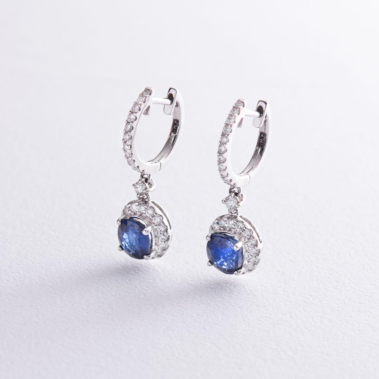 Сережки в білому золоті (сапфір, діамант) 
зі525 Zipexpert ZIPEXPERT
