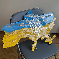 Годинник настінний з епоксидної смоли "Карта України" 50x32 см