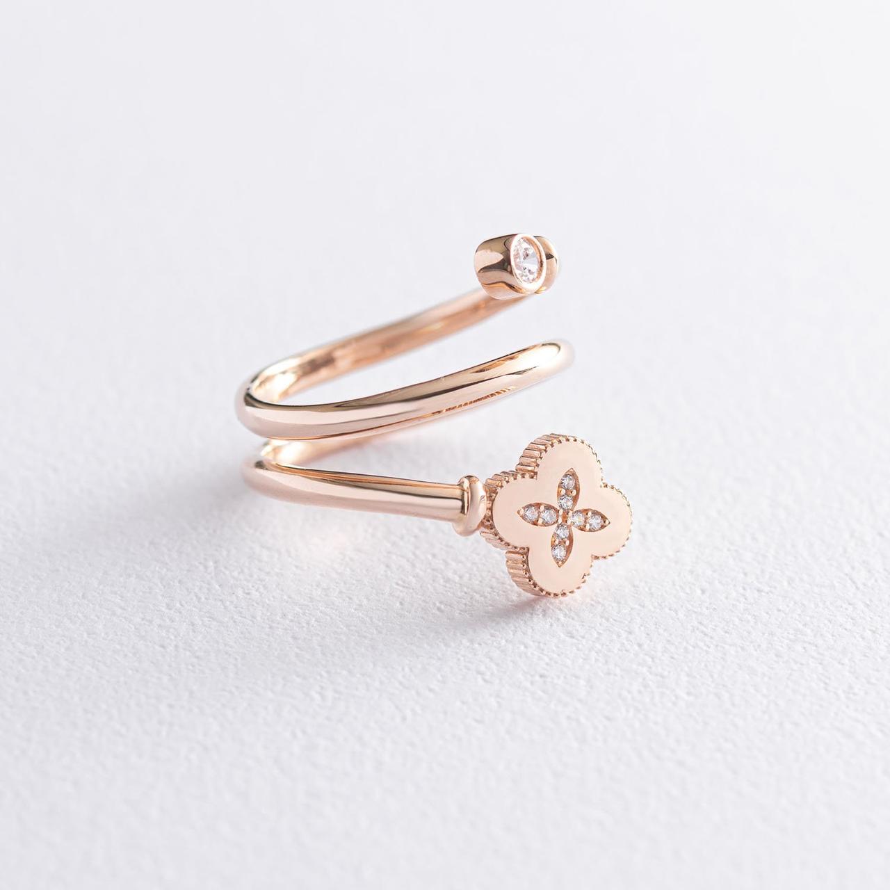 Кільце "Клевер" із фіанітами в червоному золоті 
к06665 Zipexpert ZIPEXPERT, фото 1