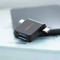 Адаптер Ugreen 30453 2 in1 micro-USB/Type-C Black Чорний, фото 5