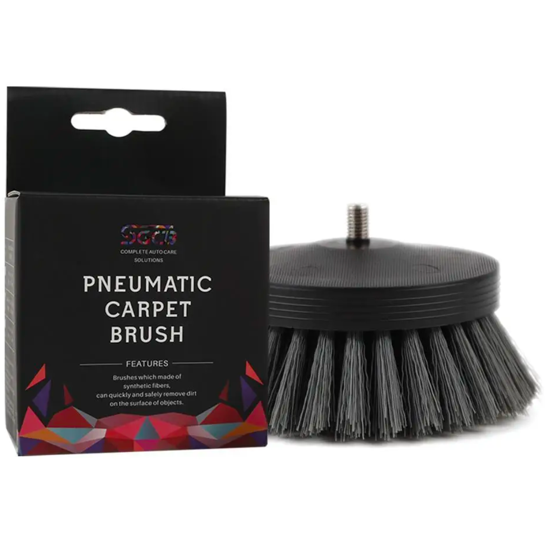 Насадка на дриль для чищення текстилю середньої жорсткості SGCB Pneumatic Carpet Brush Grey, сіра 90 мм, фото 1