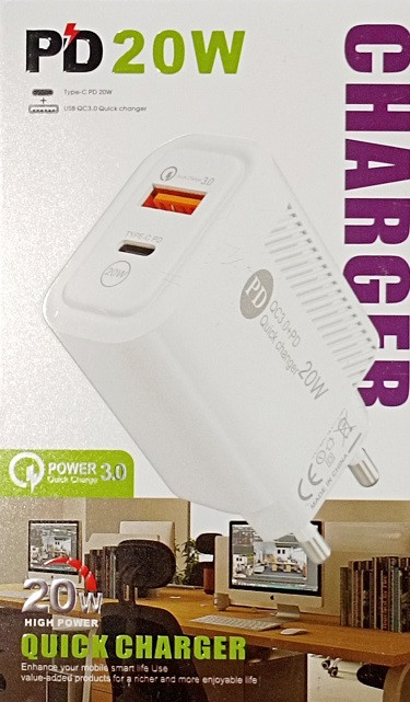 ЗЗП Мережевий зарядний пристрій USB x 1 PD x 1 TZ46 PD QC 3.0 20 W