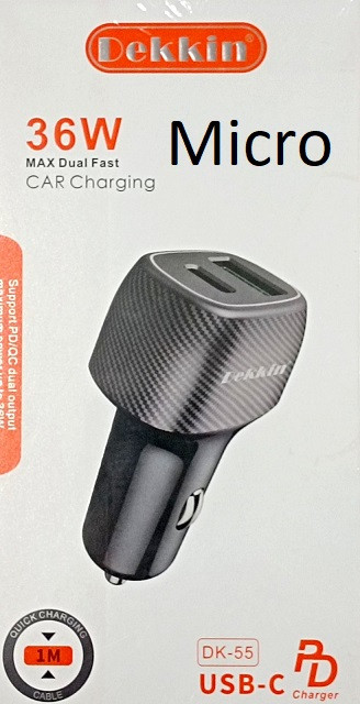 Автомобільне зарядне пристрій USB+PD Dekkin DK-55 / +кабель MicroUSB
