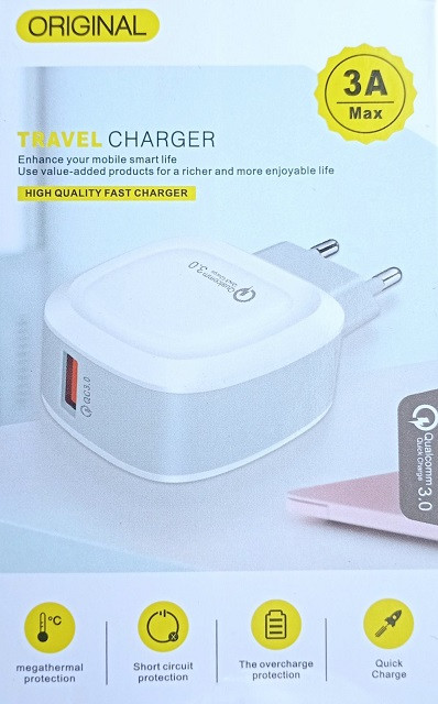 СЗУ Мережева Зарядна Устрій USB x 1 Fast 3.0A Оригінал Подорож / Модель: 21-3