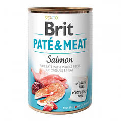Brit Pate & meat dog Salmon Вологий корм консерва для собак, курка та лосось, 400г