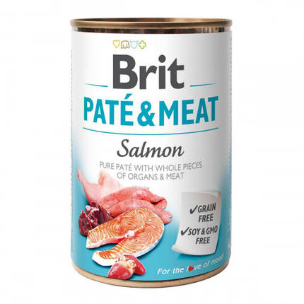 Brit Pate & meat dog Salmon Вологий корм консерва для собак, курка та лосось, 400г, фото 1