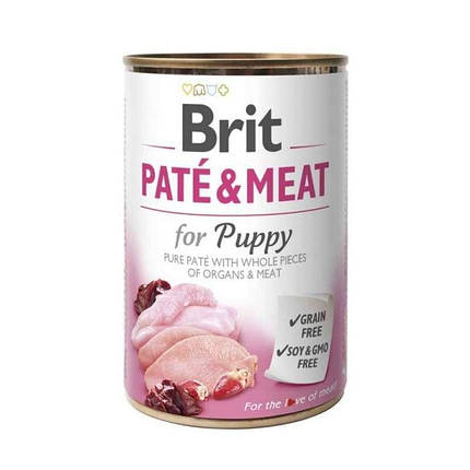 Brit Pate & meat dog Puppy Turkey Вологий корм консерва для цуценят, курка та індичка 400г, фото 1