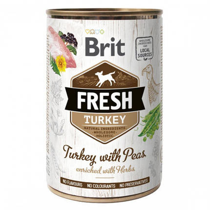 Brit fresh Turkey with Peas Вологий корм консерва для собак, індичка 400 г, фото 1